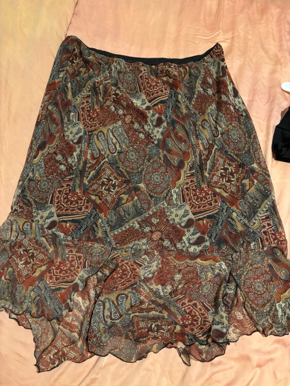 Vintage Paisley-Print Flowy Skirt in Rust and Blue